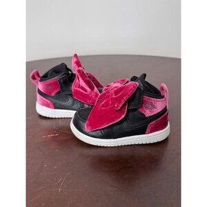 Nike Air Jordan 1 Mid Bow Girls Size 6C Black Pink White Athletic Shoe Sneakers